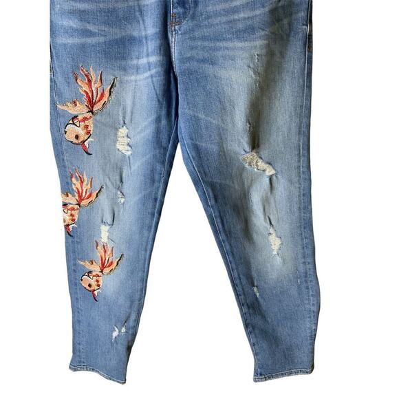 Zara Trafaluc Jeans Womens Size 6 Embroidered Floral Distressed Blue Denim - Picture 8 of 12